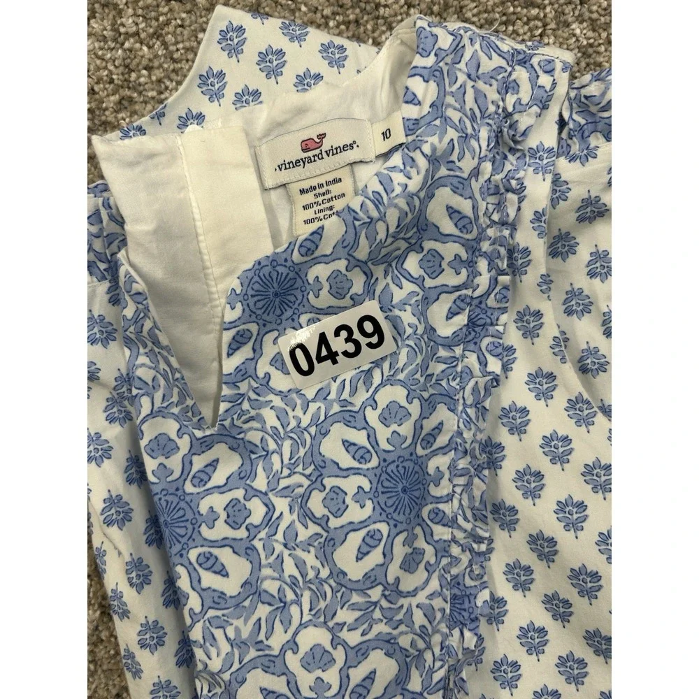 Vineyard Vines Blue Floral With Ruffles Dress,‎ Girls Size 10 #0439